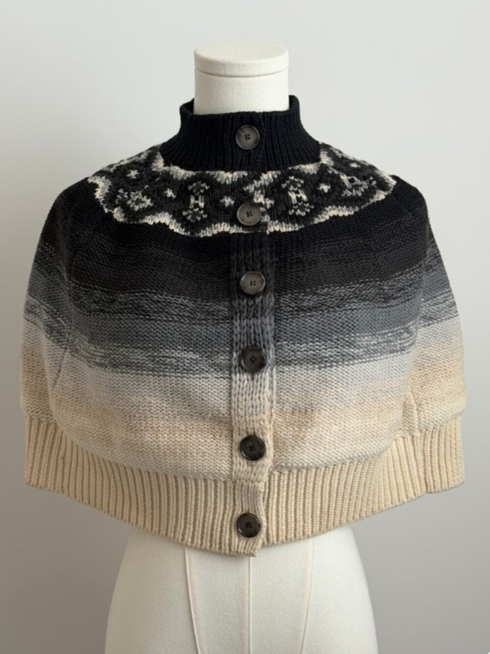 Ports 1961 Wool Ombre Fair Isle Wool Cape Sweater Cardigan Poncho XS